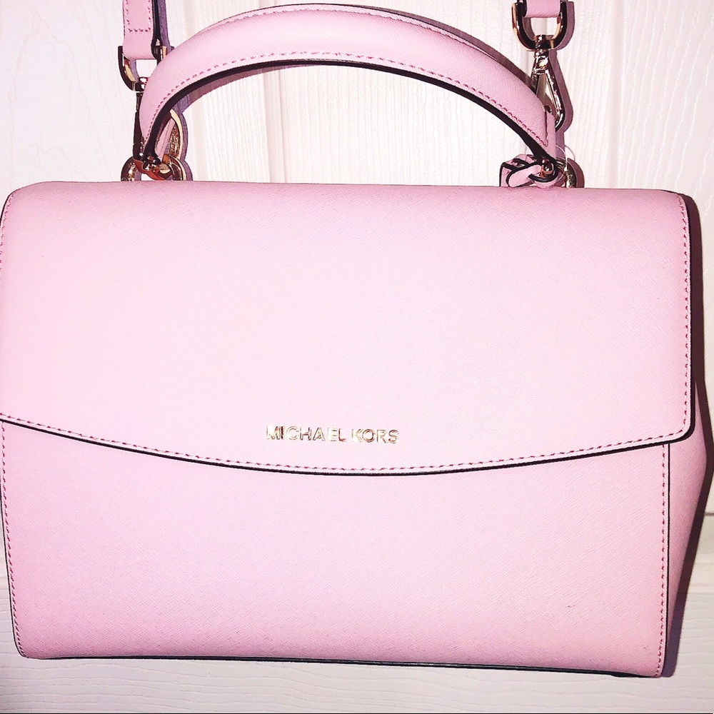 MICHAEL KORS:NWOT- PINK LARGE CROSSBODY, GOLD HARDWARE, LONG DETACHABLE STRAP